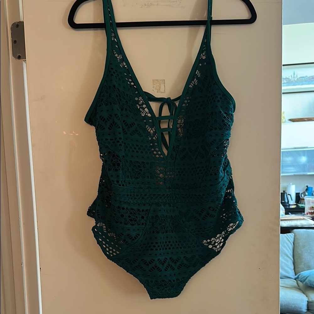 Green Crochet One Piece Swimsuit